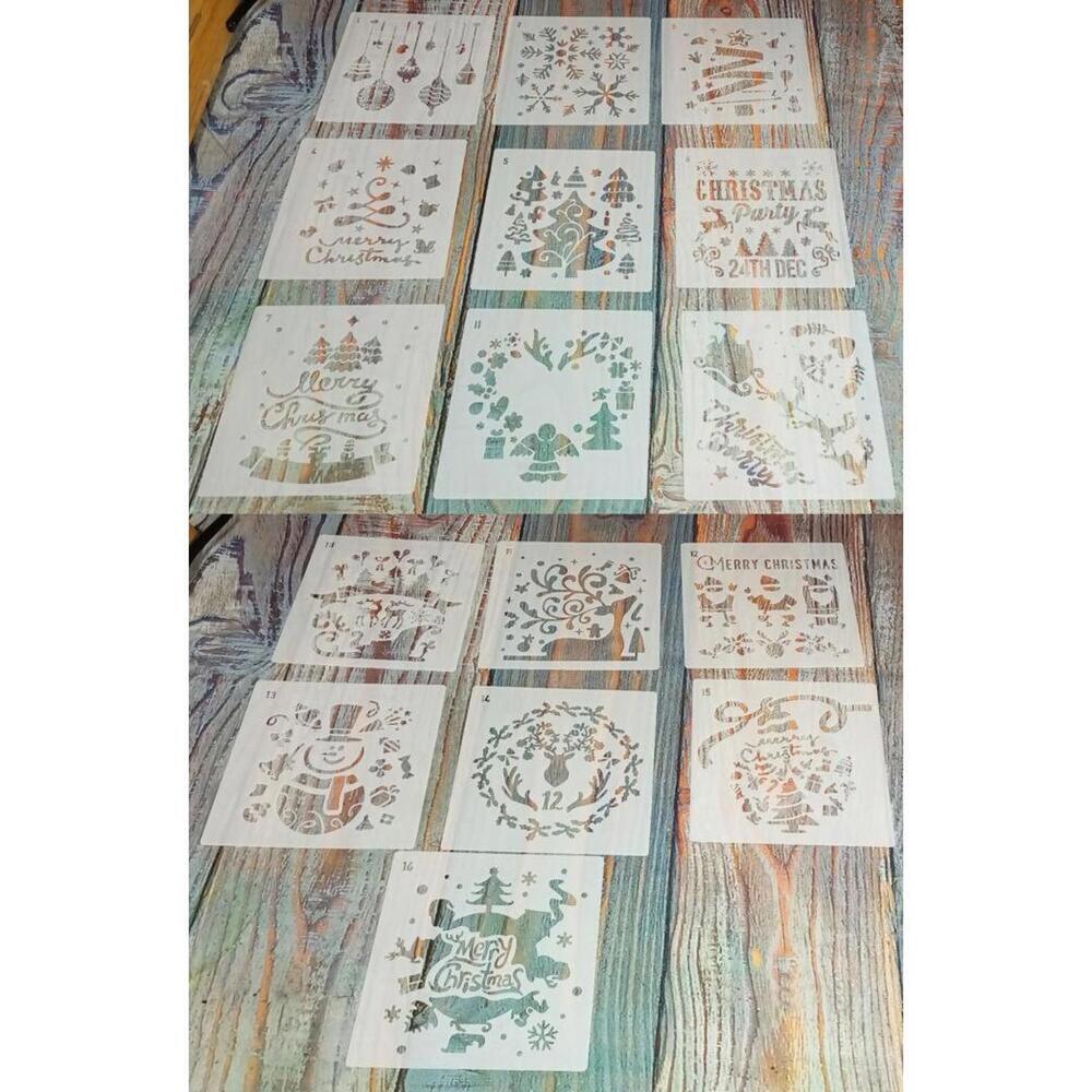 Christmas Themed Painting Stencils - Set of 16 Holiday Designs